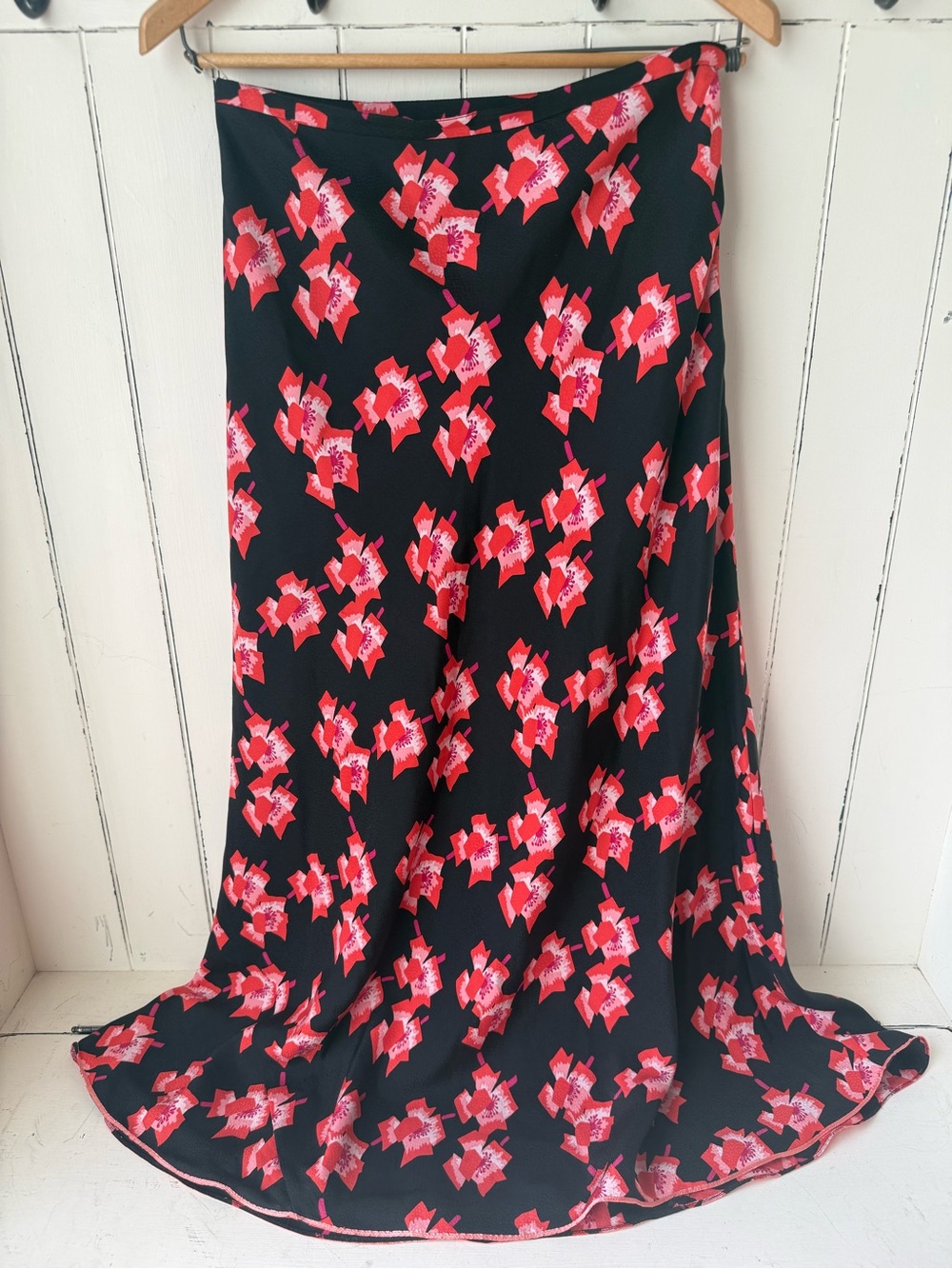 VALERIE STEVENS Vintage 90s Silk Bias Cut Maxi Skirt Abstract Pink Floral 4